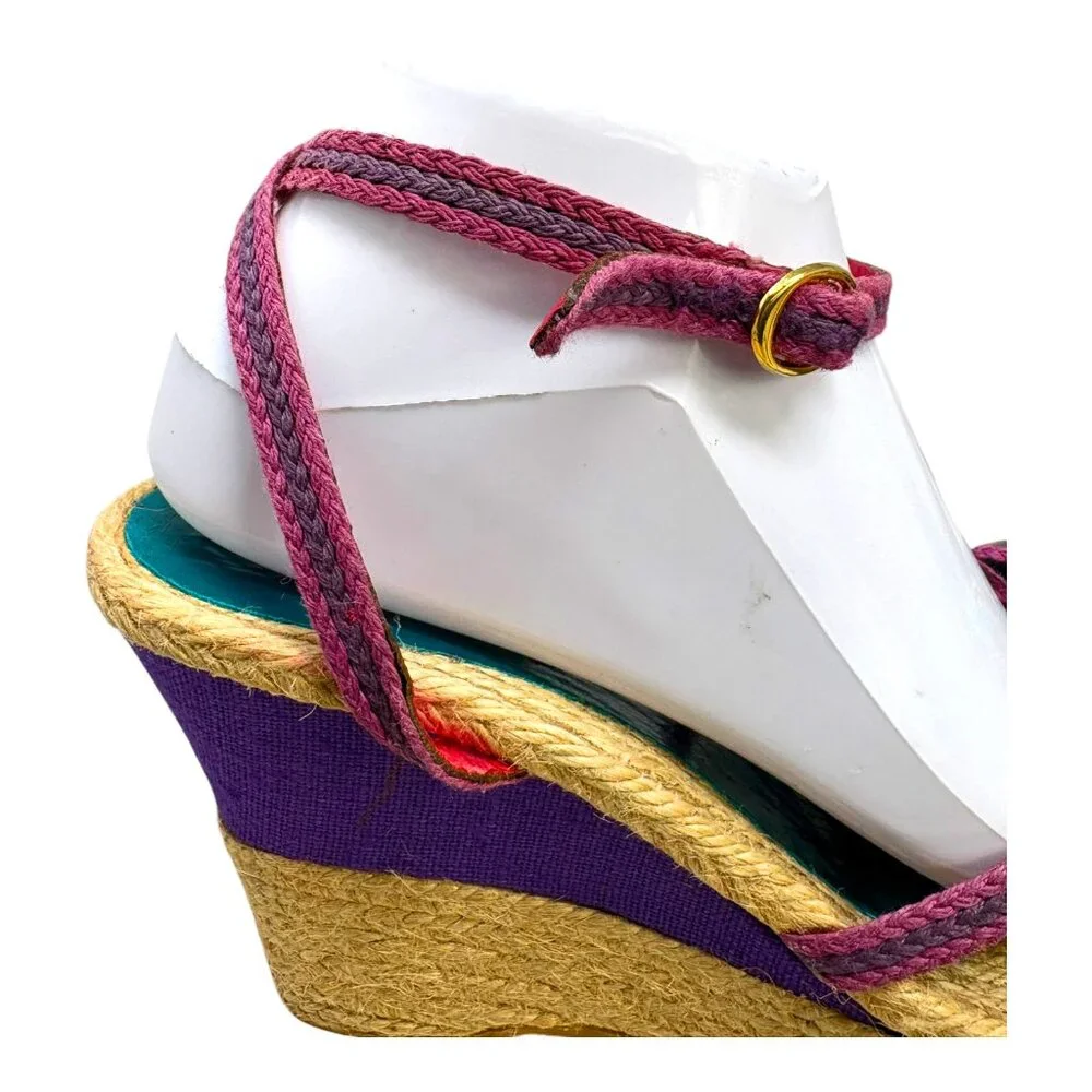 Ramon Tenza Purple Blue Braided Jute Espadrille Wedge‎ Sandals